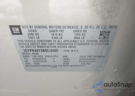 2011 Cadillac Srx Luxury Collection z USA, uszkodzony, nr VIN 3GYFNAEY6BS518426